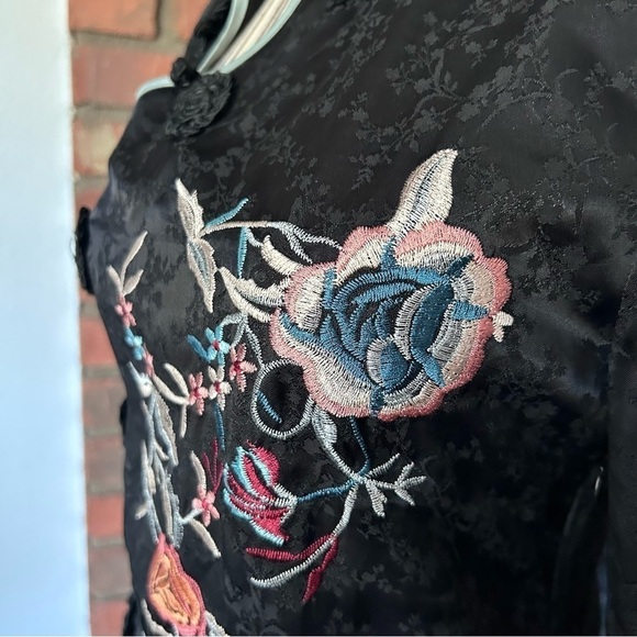 ZARA Floral Jacquard Embroidered Long Sleeve Mini Dress in Black Sz XS - Picture 7 of 9